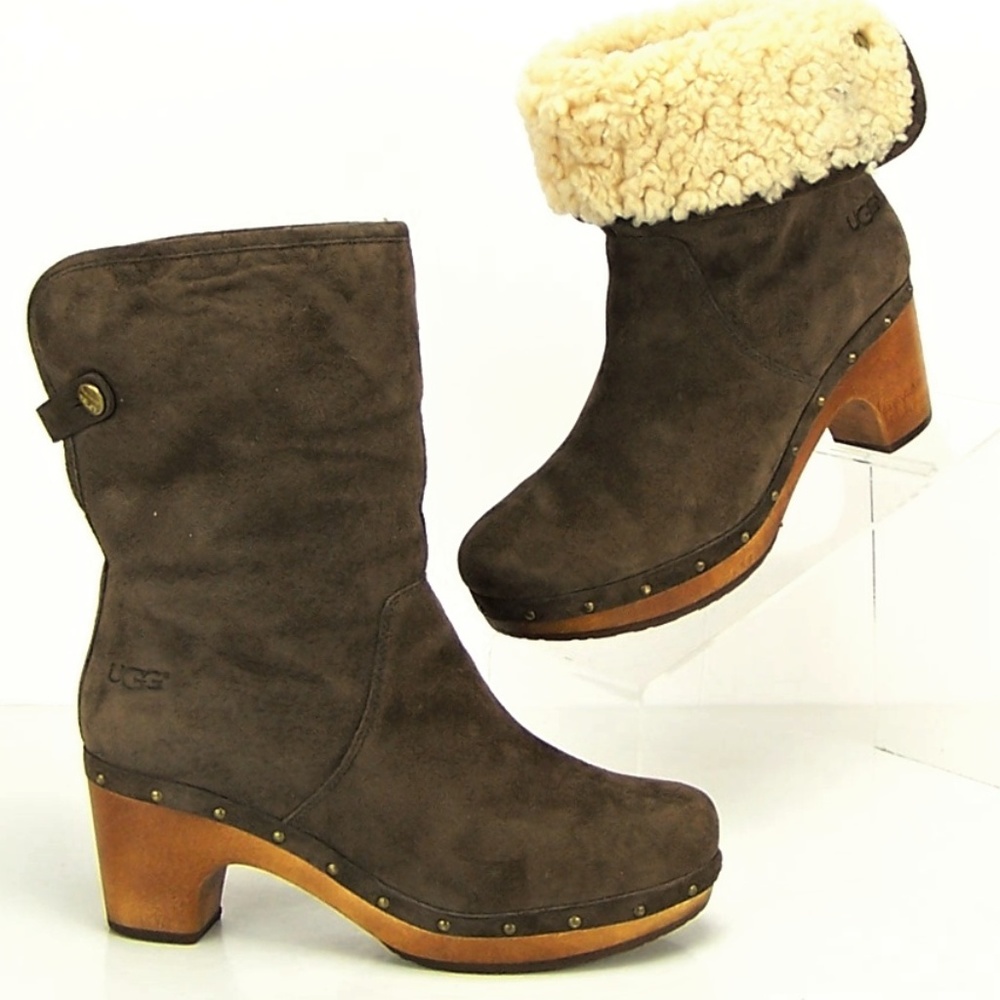 UGG Australia Shearling Lined Brown Clog Suede